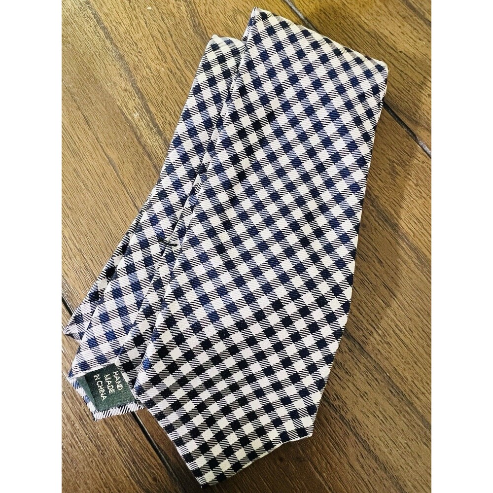 Lauren Ralph Lauren Blue & White Checked 100% Silk Neck Tie Luxury Mens 30" Long